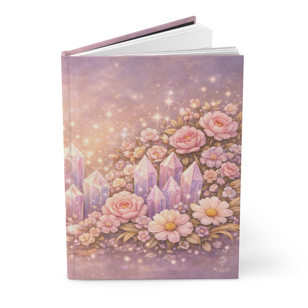 Angelic Crystal Garden Hardcover Journal (Lined Pages) — Pink Floral & Sparkle Notebook