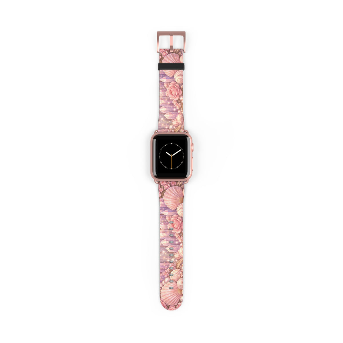 Lemurian Rose Crystal Garden Watch Band — Floral Magical Shell Pattern Apple Watch Strap