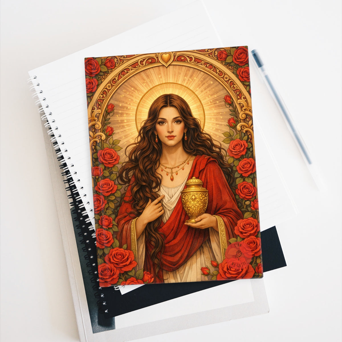 Mary Magdalene Sacred Rose Journal — Blank (Unlined) Pages — Divine Roses Hardcover Notebook