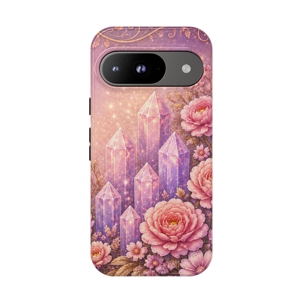 Google Pixel Lilac Quartz Garden Phone Case — Pink Floral Crystal Phone Cover