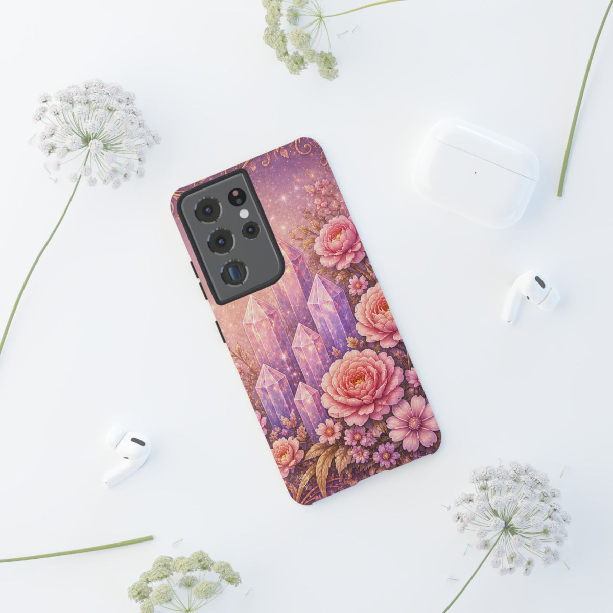 Samsung Galaxy Crystal Garden Phone Case — Pink Floral Crystal Phone Cover