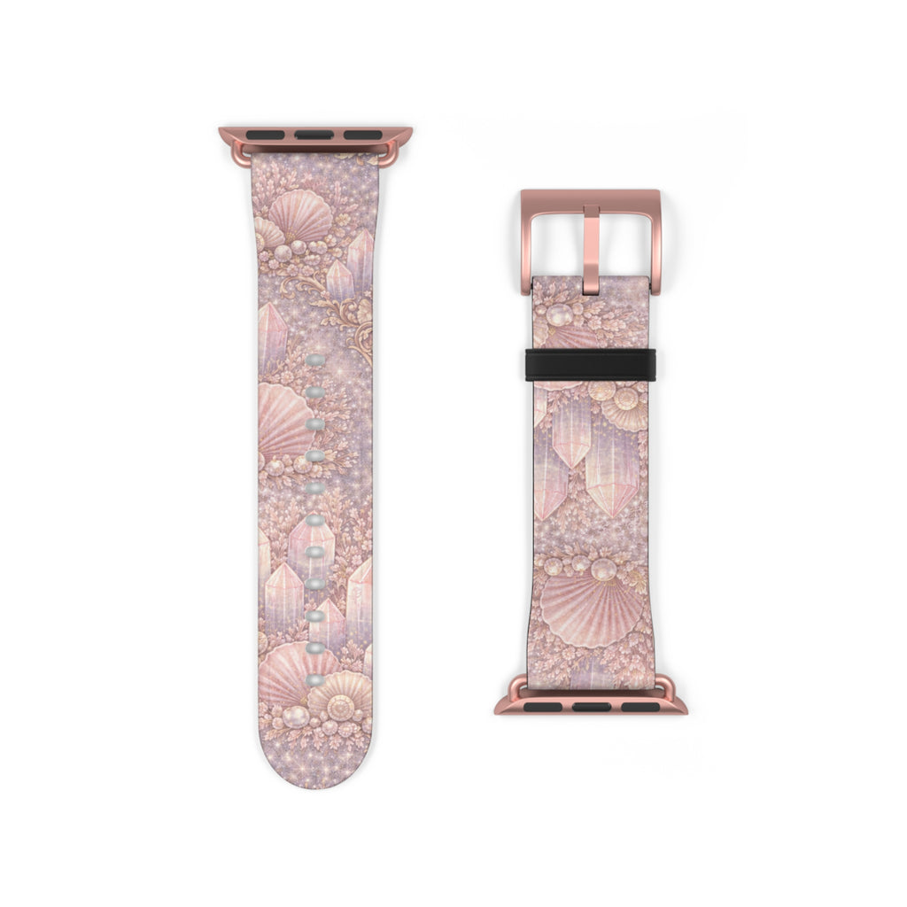 Lemurian Mermaid Crystal Garden Pattern iWatch Band — Pink Seashell Apple Watch Strap