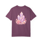 Lemurian Pearl Crystal Cluster T‑Shirt — Pink Lavender Gemstone Floral Graphic Tee