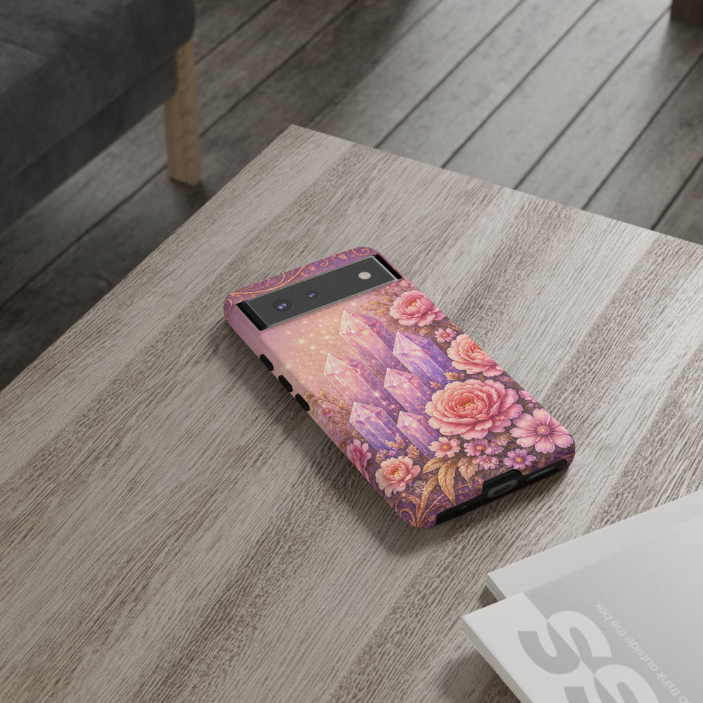 Google Pixel Lilac Quartz Garden Phone Case — Pink Floral Crystal Phone Cover