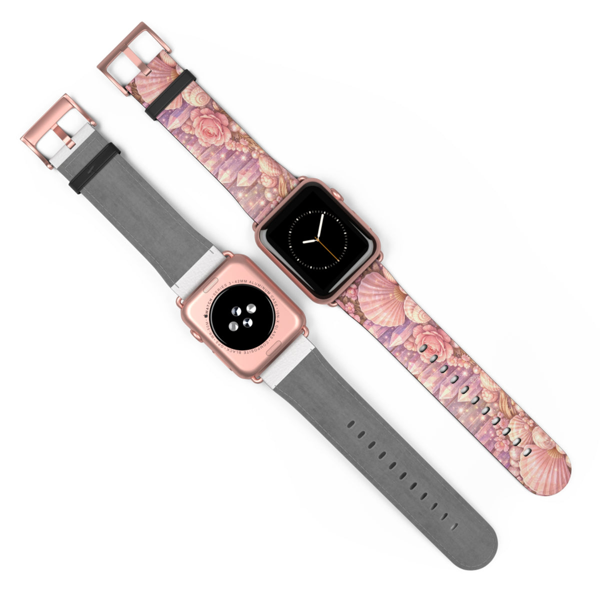 Lemurian Rose Crystal Garden Watch Band — Floral Magical Shell Pattern Apple Watch Strap