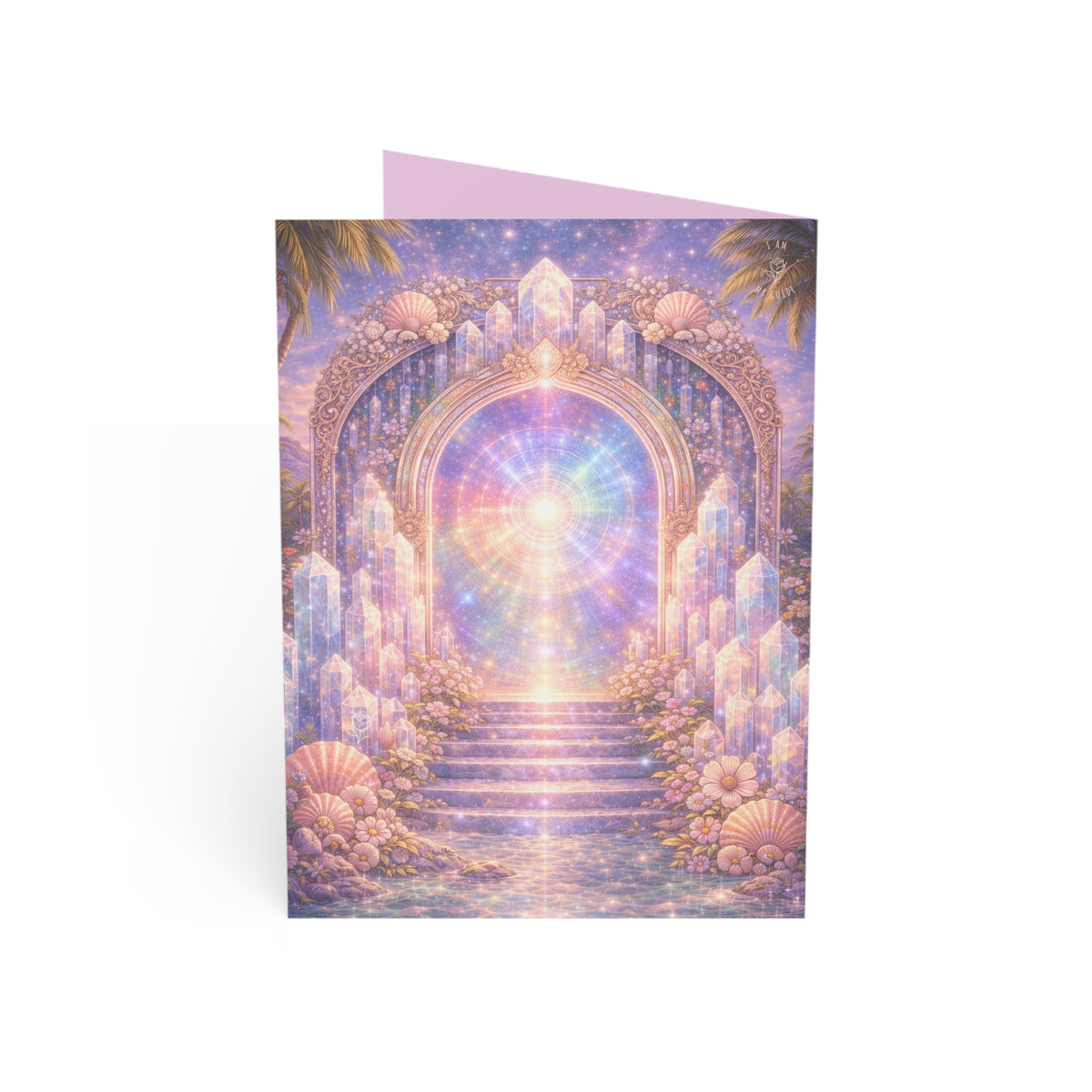 Lemurian Crystal Portal Greeting Card — Ethereal Crystal Stairway Blank Note (1/10/30/50 pcs)