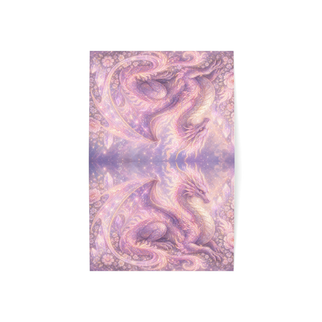 Lilac Fire Dragon Greeting Card — Pastel Floral Dragon Art Folded Note Cards (1/10/30/50-pack)