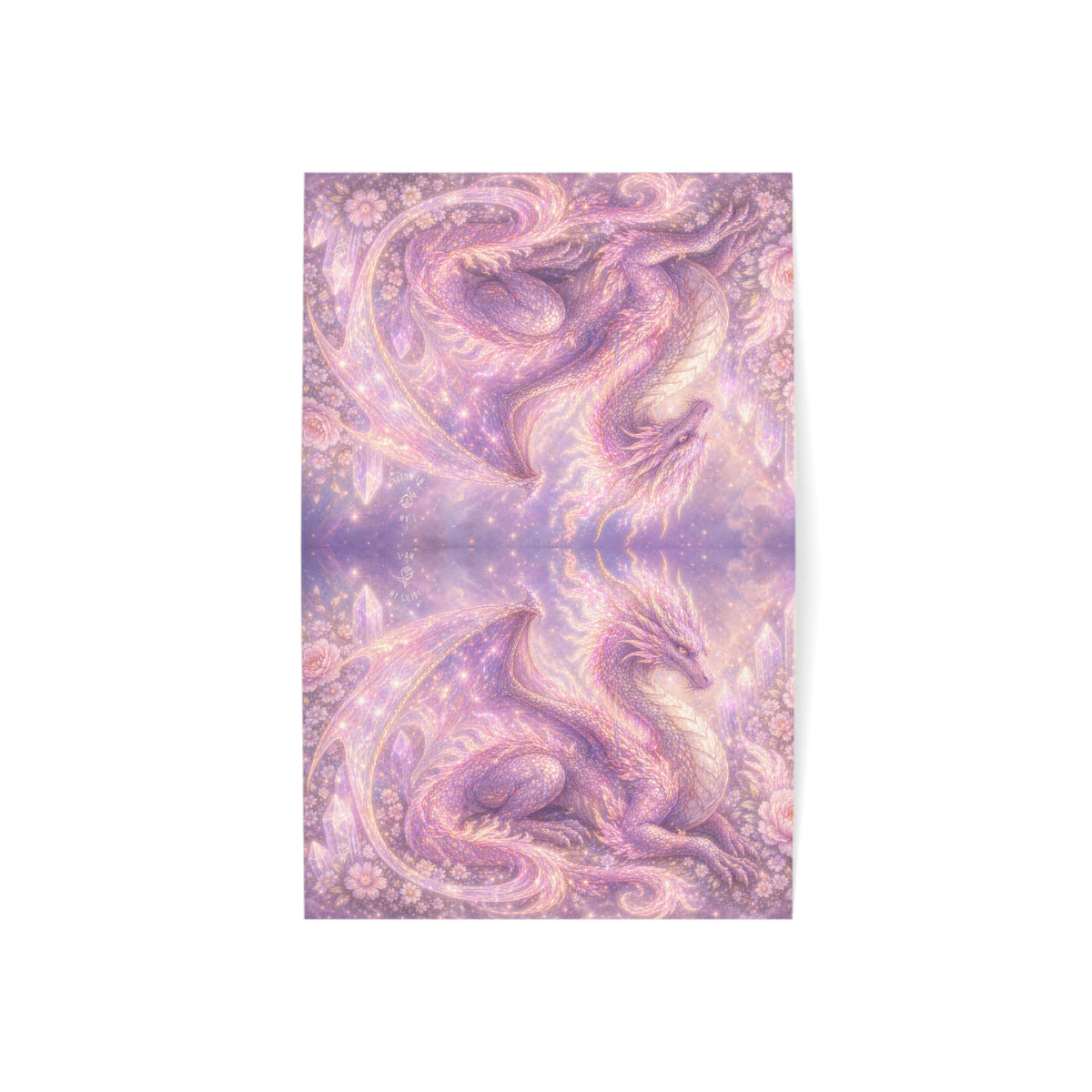 Lilac Fire Dragon Greeting Card — Pastel Floral Dragon Art Folded Note Cards (1/10/30/50-pack)