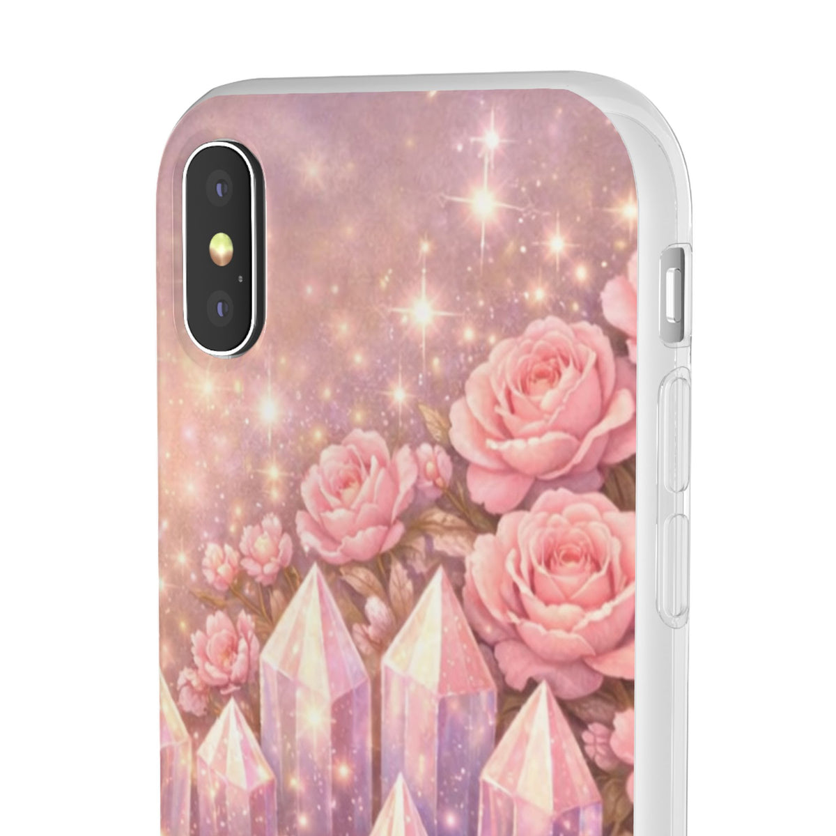 iPhone Case Lemurian Rose Crystal Garden — Sparkling Pastel Floral iPhone Cover