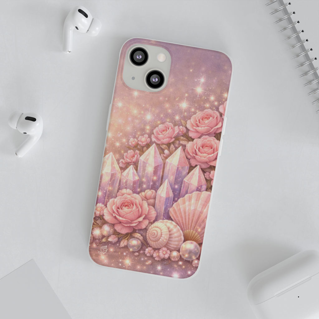 iPhone Case Lemurian Rose Crystal Garden — Sparkling Pastel Floral iPhone Cover