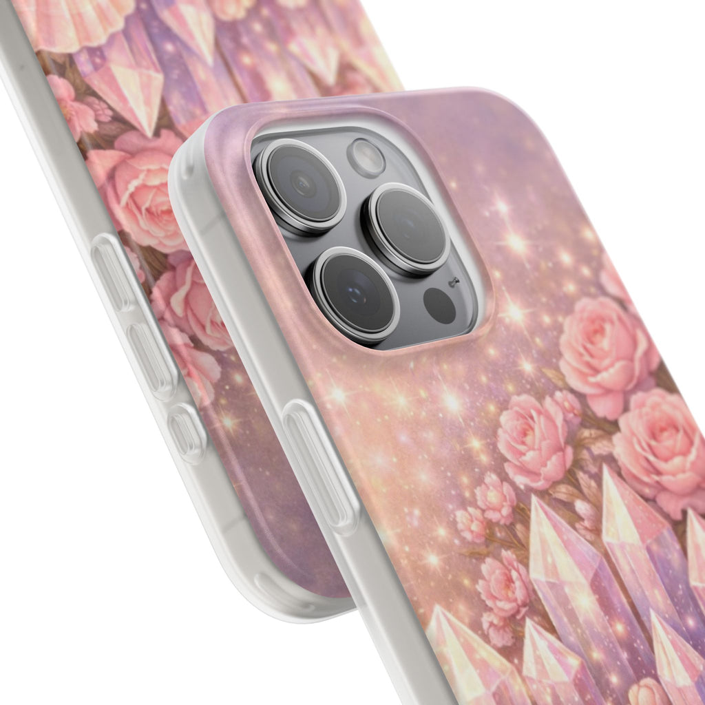 iPhone Case Lemurian Rose Crystal Garden — Sparkling Pastel Floral iPhone Cover