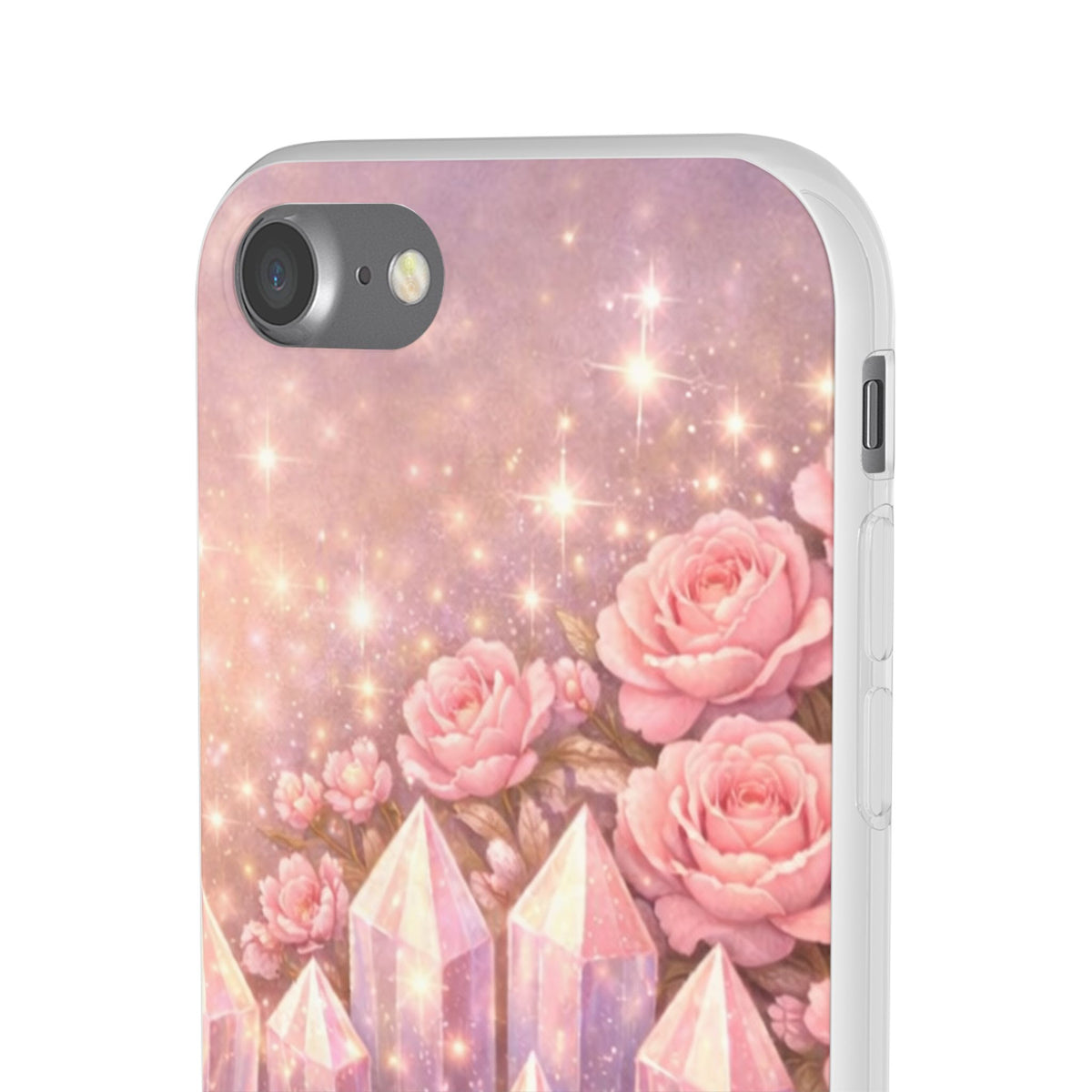iPhone Case Lemurian Rose Crystal Garden — Sparkling Pastel Floral iPhone Cover