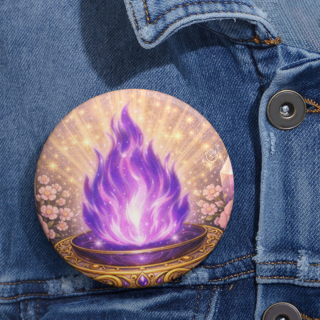 Violet Flame Pin Button — 7th Ray Flame Enamel-Style Badge