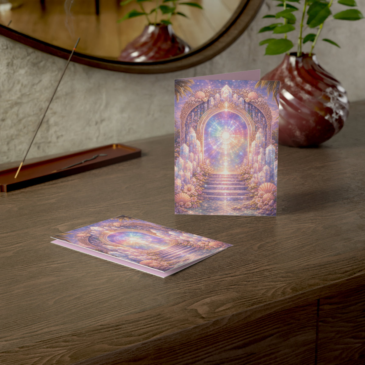 Lemurian Crystal Portal Greeting Card — Ethereal Crystal Stairway Blank Note (1/10/30/50 pcs)