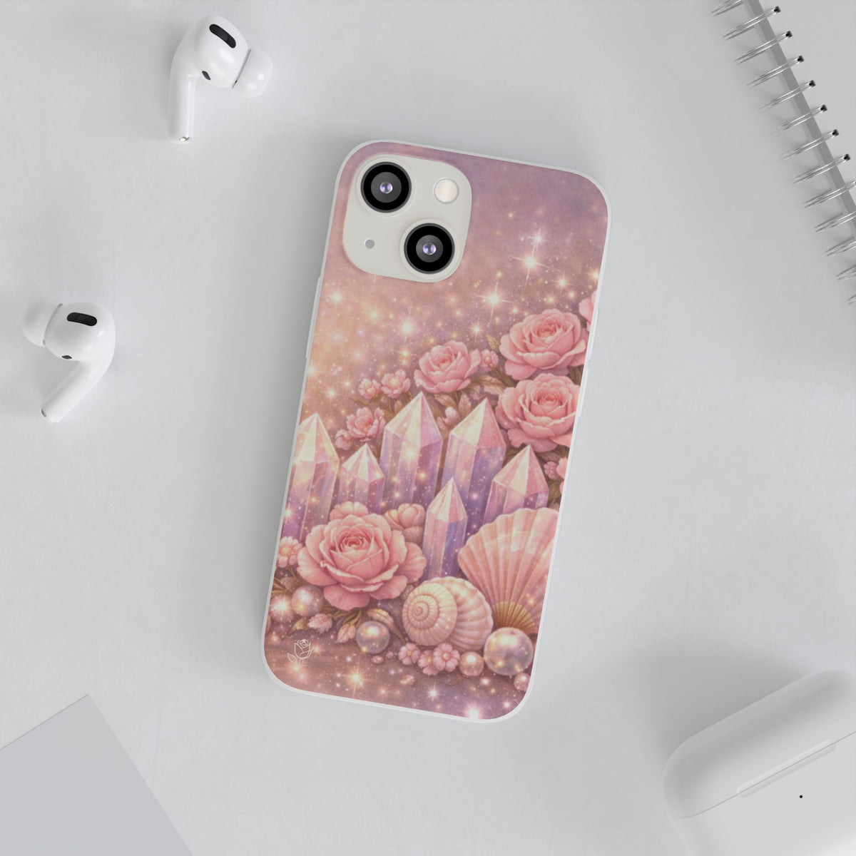 iPhone Case Lemurian Rose Crystal Garden — Sparkling Pastel Floral iPhone Cover