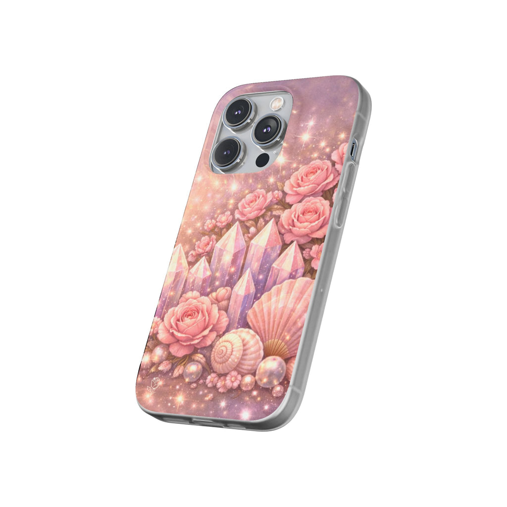 iPhone Case Lemurian Rose Crystal Garden — Sparkling Pastel Floral iPhone Cover